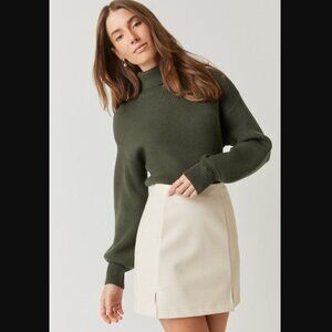 Francesca's Mi Ami Avery Balloon Sleeve Turtleneck Sweater - Olive Green, Large